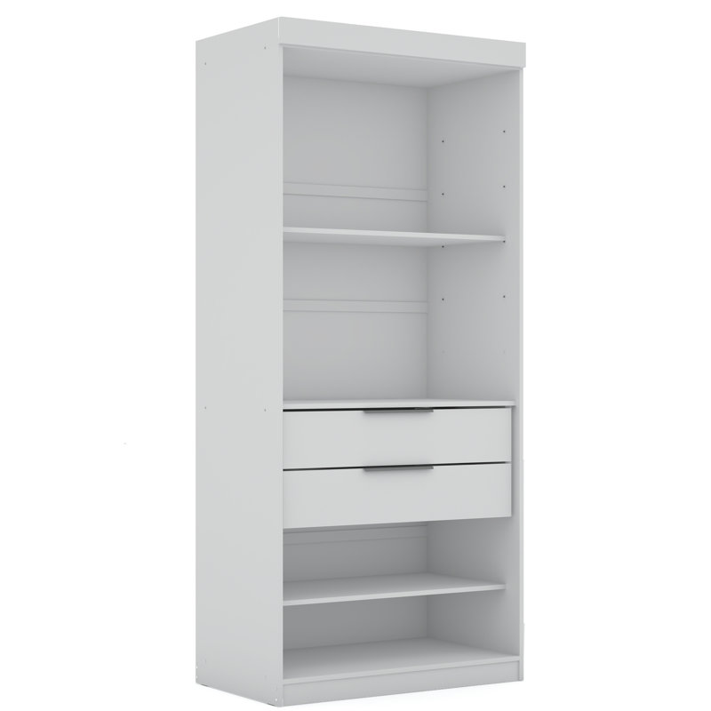 Mulberry 36" Contemporary Modern Open Wardrobe Closet with Drawers and Adjustable Shelves in White, White
