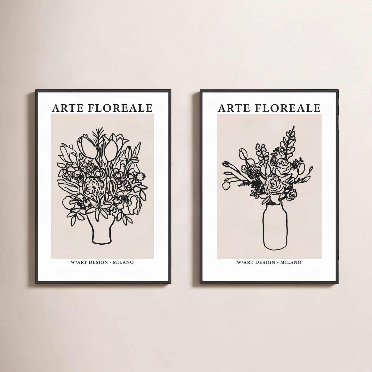 Arte Floreale 2-Piece Wall Art Set, Black Canvas Framed, 20" H x 14" W