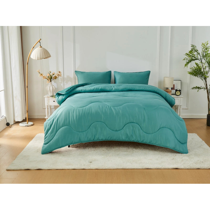 COVERLESS MICROFIBRE DUVET WAVE STITCHING, Kingsize, Green/Dark Green