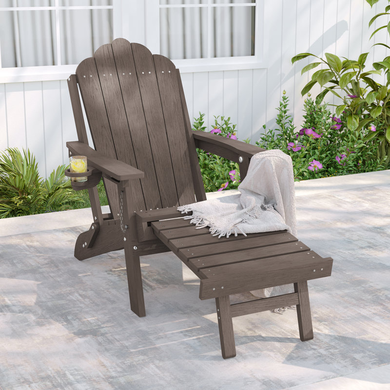 Fauteuil Adirondack toutes saisons en PEHD avec repose-pieds, foyer à 3 positions réglable et pliable avec porte-gobelet pour pelouse, terrasse, bord de piscine
