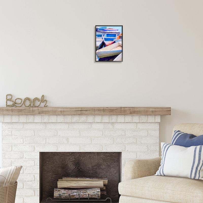 «Au-477-Giclee Docked Row bateaux Vivid Hues» par Graffi * Tee Studios, impression, Giclée encadrée noir minuit