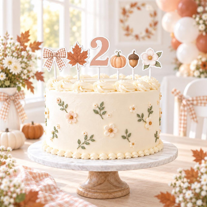 Custom Age Autumn Bows Cake Topper Set, Fall Birthday Cardstock Decorations (Age: 9), 9