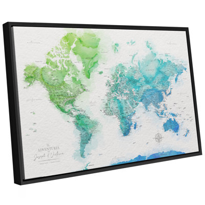 Carte du monde personnalisée avec punaise et aquarelle