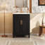 Meuble-lavabo moderne de 24 po avec lavabo supérieur, structure en bois massif et grand rangement, armoire rectangulaire noire pour planches de design, style rétro, deux portes, rangement idéal