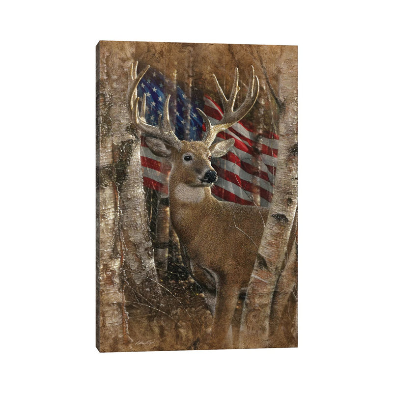 Whitetail Buck America par Collin-gris-impression d’art graphique, H 18 po x l 12 po x 1,5 po, Toile tendue, Pas de tapis
