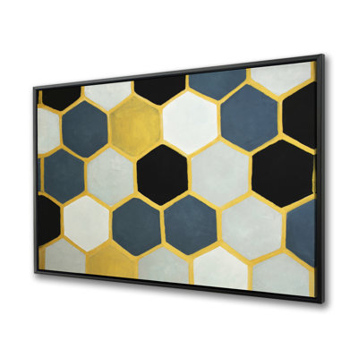 Blue Cells - Blue Shapes Framed Canvas for Home Decor