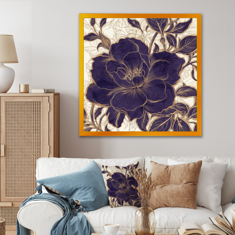 Blue Gold Peony Emotion III, reproduction d'art sur toile, Encadrement doré, H 24 po x l 24 po x P 1 po