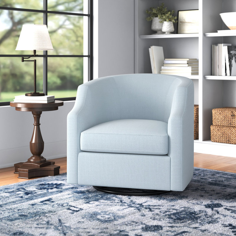 Debbie Polyester Swivel Barrel Chair, Blue 100% Polyester