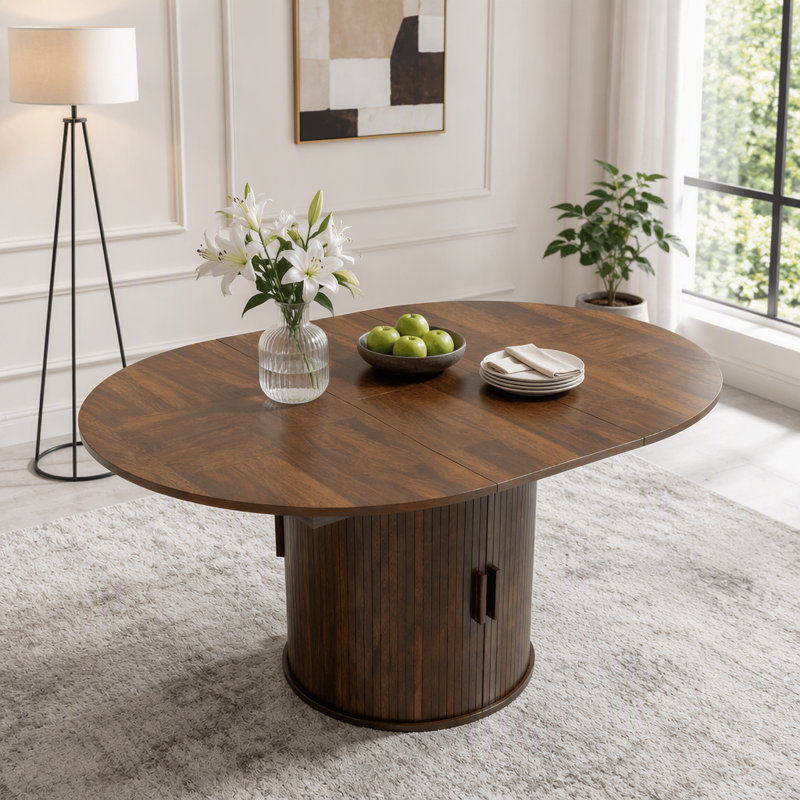 43.3" Extendable Dining Table with Hidden Storage & Sliding Door Base