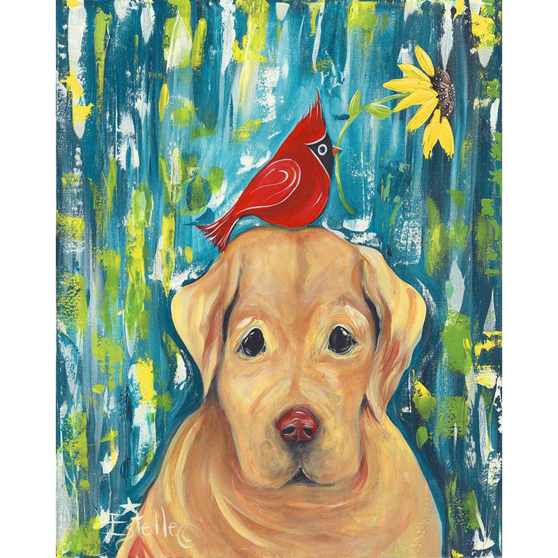 «Lark Manor ™ Grengs, Estelle, art sur toile tendue sous le titre: Cardinal and Golden Lab, H 24 po x l 20 po