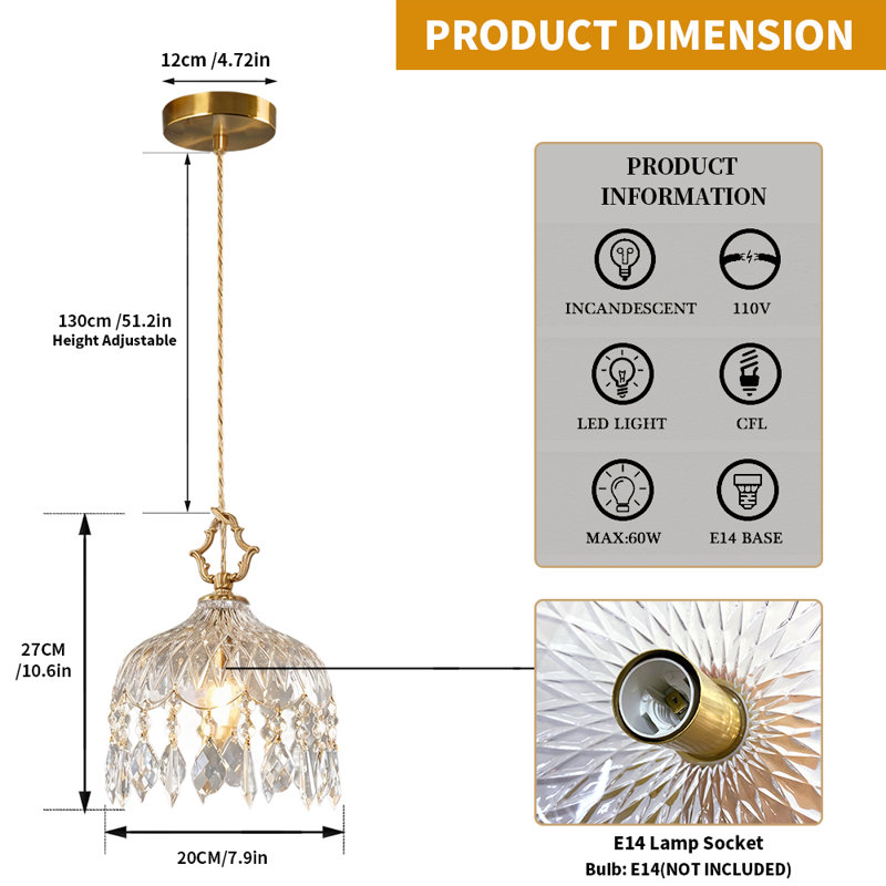 Luminaire suspendu vintage en verre et laiton