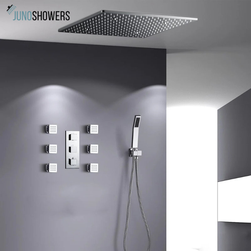 Full Stainless Steel Shower System with Thermostatic Control and Large Rain Showerhead