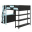 Lit mezzanine double de taille standard axé sur le jeu avec bureau, tablettes et lumières encastrées-2020397217