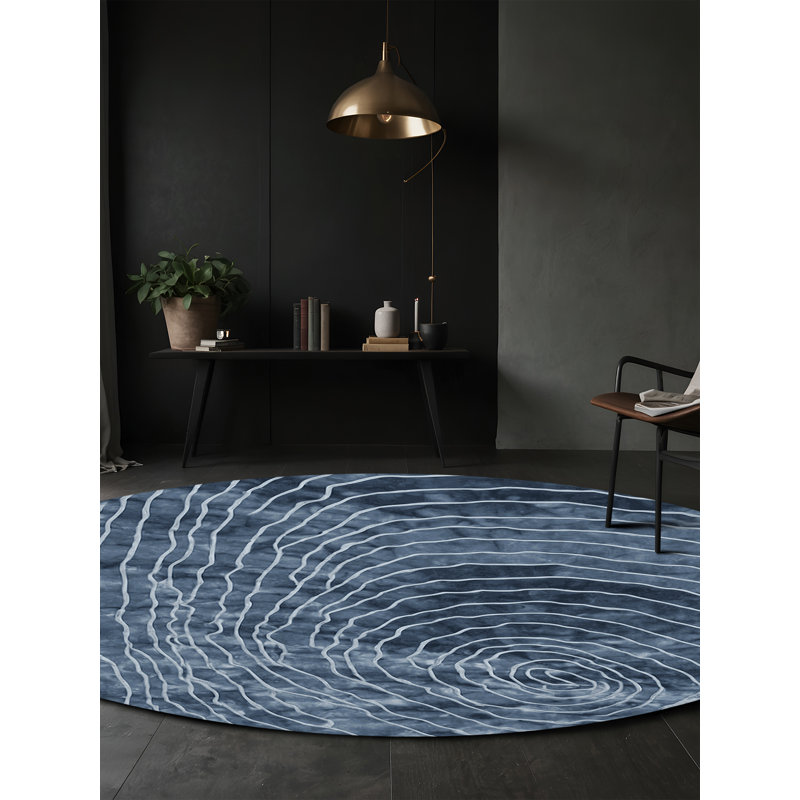 Machine Washable Blue Area Rug, Round 7'