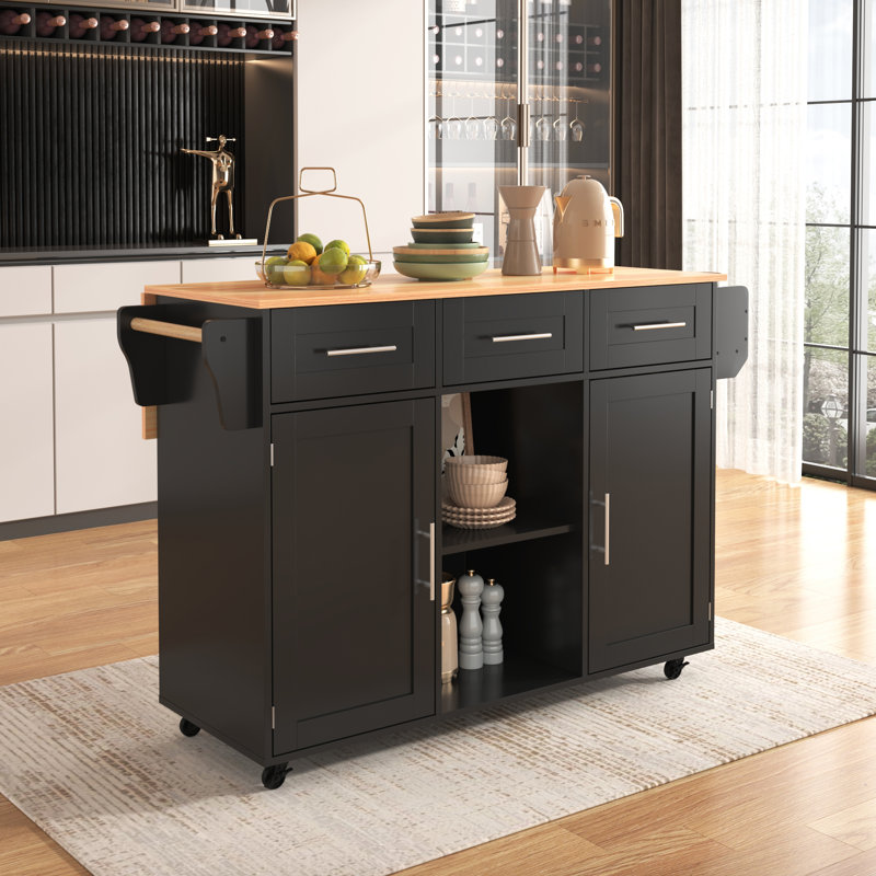 Wood Kitchen Island, Black