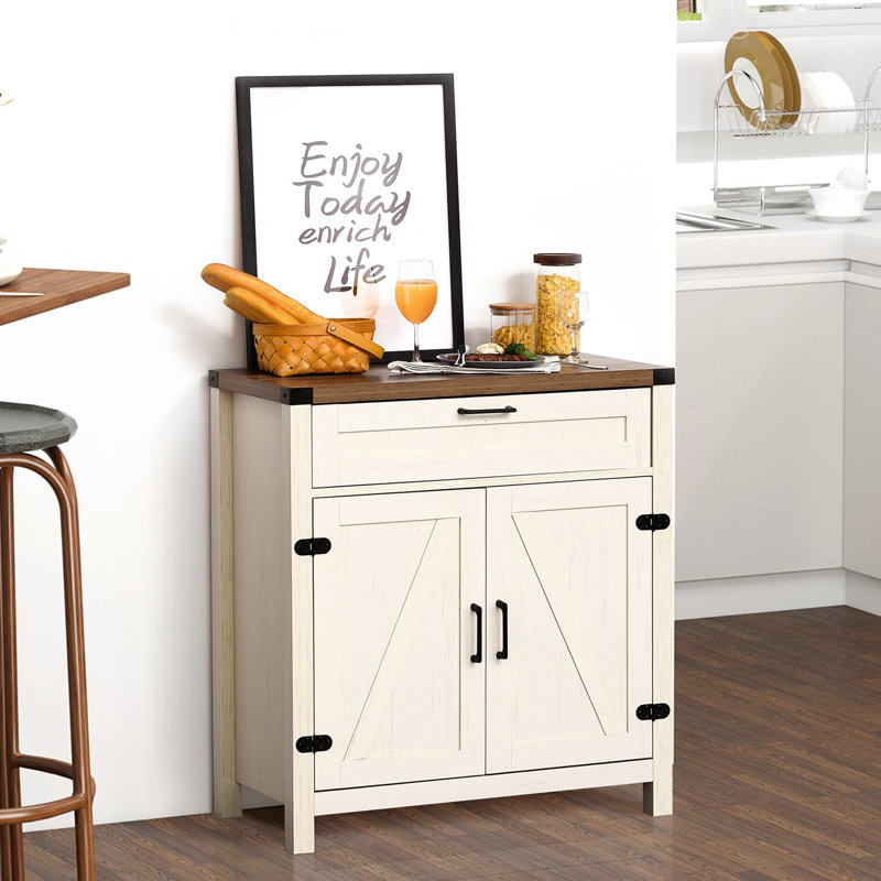 Sideboard Buffet Cabinet with Storage Drawer, Distressed White