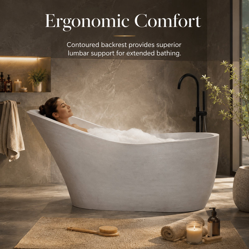67.3" x 29.7" Freestanding Soaking Cement Bathtub, White 