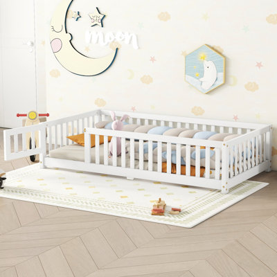 Kids Floor Bed with Safety Guardrails and Door, Low Profile Toddler & Children Bedroom Bed