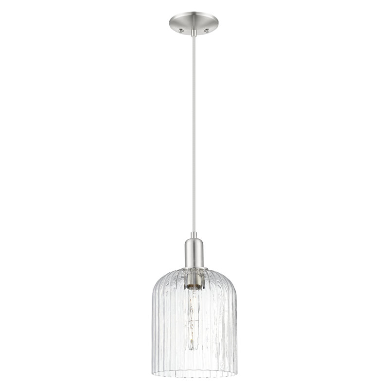 Mini luminaire suspendu suspendu 1 lumière Downtown, H 13,5 po x l 8 po x P 8 po, Clair, Nickel satiné brossé