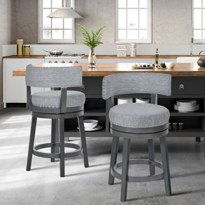 360° Swivel Bar & Counter Stool with Nailhead Trim, Upholstered Solid Wood Bar Chair for Kitchen Island