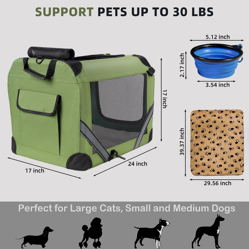 Large Cat Carrier For 2 Cats Small Medium Dogs, Soft Pet Carrier 24X17x17 For Travelling With Warm Blanket Foldable Bowl And Washable Pad