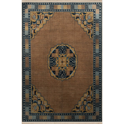 Brown Blue Themed Traditional Motif Patterned Creative Vintage Decorative Carpet