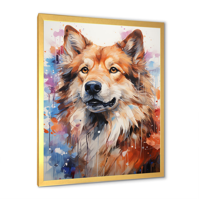 Chien, Akura Aura I, art mural sur toile, Cadre doré simple, H 40 po x l 30 po x P 1,5 po