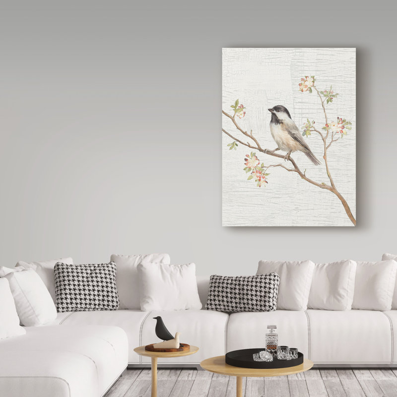 Black Capped Chickadee Vintage by Danhui Nai - Wrapped Canvas Print, 19" H x 14" W
