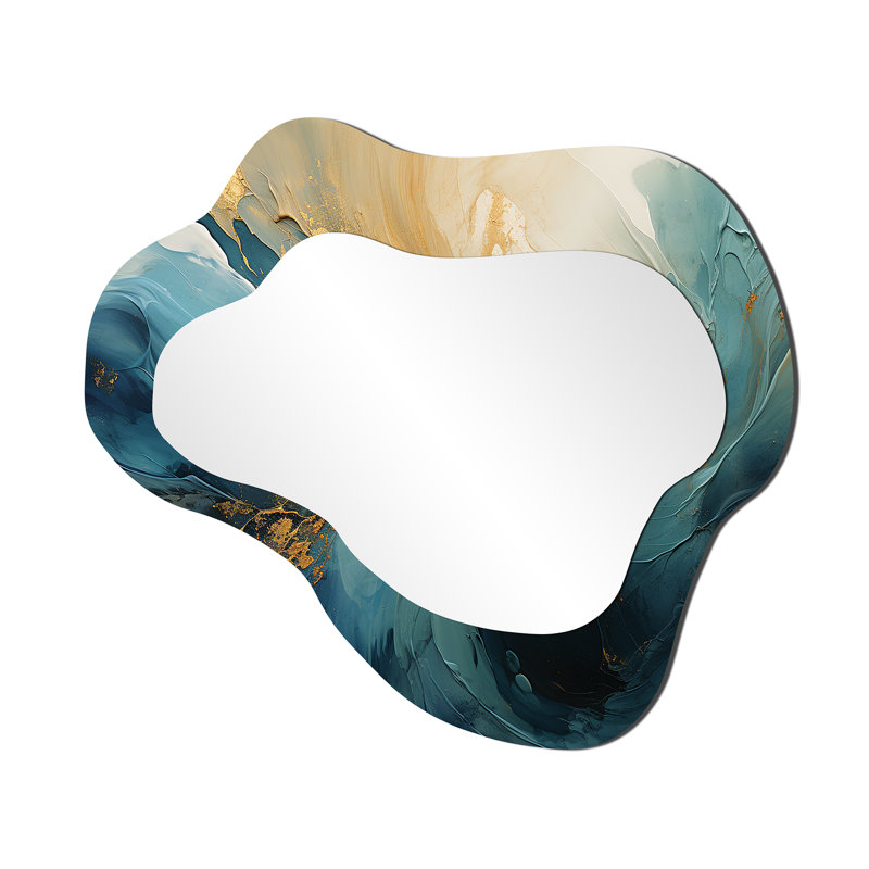 Miroir mural grand or et bleu sarcelle, 25 po x 28 po