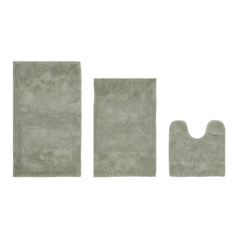 Ensemble de tapis pour salle de bain 3 pièces 100% coton 2155 g / m² Merkle, certifié OEKO-TEX®, envers en latex antidérapant, touffeté moelleux, super absorbant et lavable à la machine pour salle de bain, douche et baignoire, sauge foncé