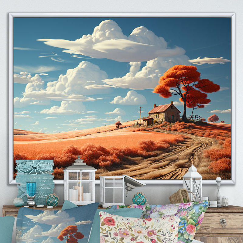 Dreamy Farm Hues Landscape, H 34 po x l 44 po x P 1,5 po, Cadre flottant blanc