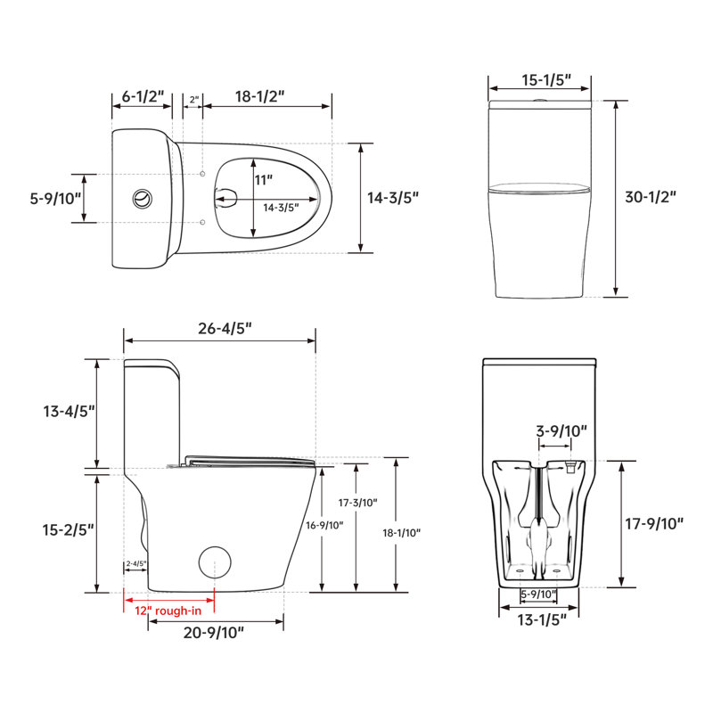 17.3＂Modern One-Piece Toilet with Powerful Dual Flush, Elongated Skirted Bathroom Toilet, Map 1000g, White