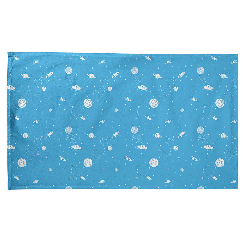 Serviette de thé à motif extérieur space, Polyester sergé, Aigue-marine