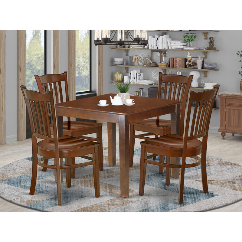Solid Wood Top-Square Dining Room Set-Seats, 5 Pieces: 1 Table, 4 Chairs, Mahogany, Mahogany