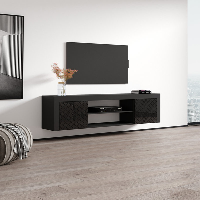 Meuble télé 70,9 po Tasman avec finition ultrabrillante Tasman, Noir