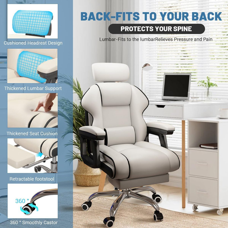  High Back Height Adjustable Swivel Ergonomic Office Chair With Extra Wide Cushion, White, White
