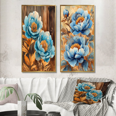 Pivoines bleues dans la basse-cour III - Art mural floral 2 pièces