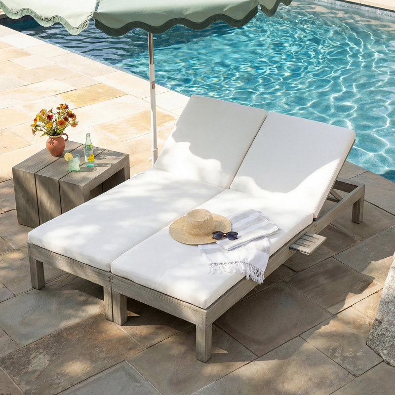 Double Chaise Lounge With Adjustable Backrest And High-Density Cushions, Gray