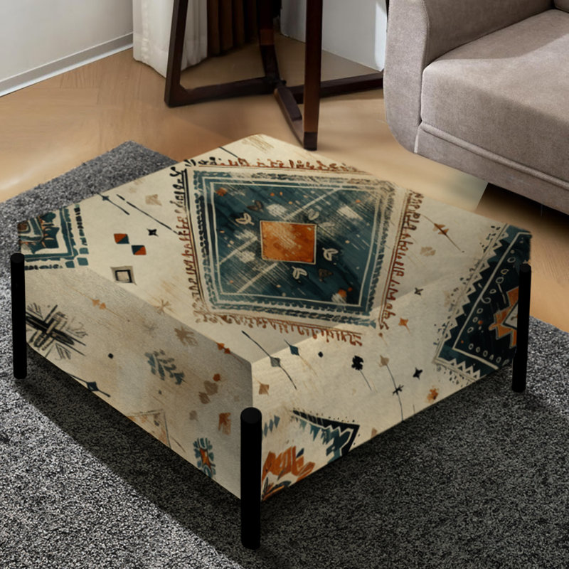 Beige rétro Nomad Ii Boho - géométrique grand repose-pieds carré