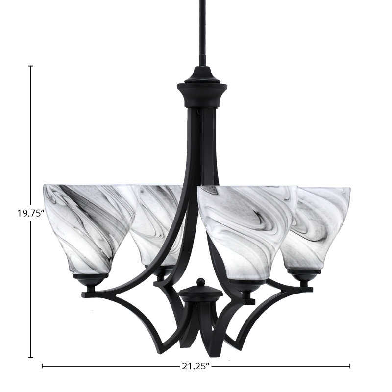Lustre 4 lumières Zilo avec verre tourbillon onyx 6,25 po Zilo, Noir mat