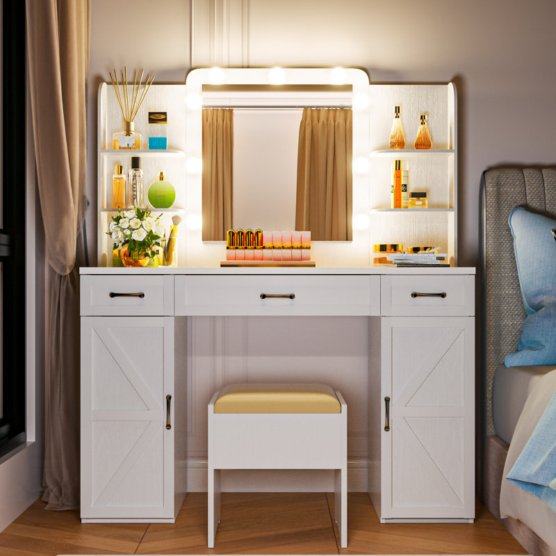Bureau de coiffeuse 45,3 "avec miroir et lumières