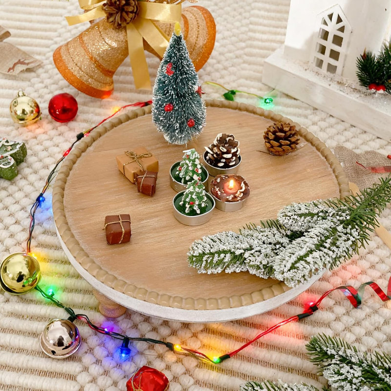 Rustic Round Wood Tray Riser Farmhouse Pedestal