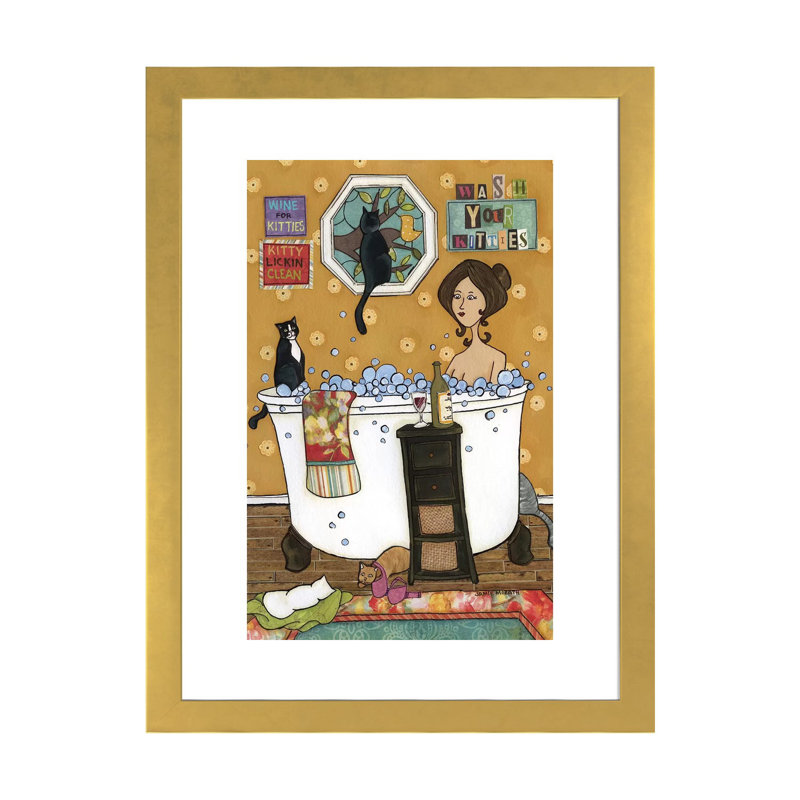 « Wash your kitties » par Jamie Morath-impression, Blanc, Papier encadré doré, H 24 po x l 16 po x P 1 po