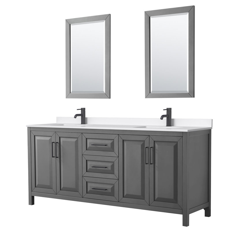 Daria 80'' W Vanity, Giotto Quartz, Gray, Matte Black