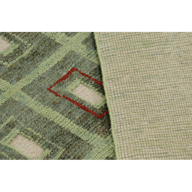 Rug & Kilim’S French Art Deco Rug In Green With Geometric Patterns, Rectangle 10' x 14'