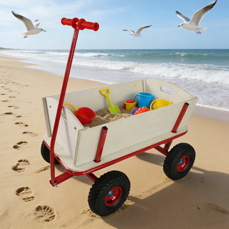 Chariot utilitaire de jardin à 4 roues en métal et bois rouge d'une capacité de 260 lb