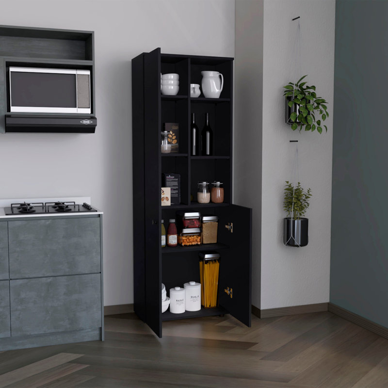 Riner Multistotage 67" H With 5-Tier Storage Shelves And 2 Doors, Black, Black