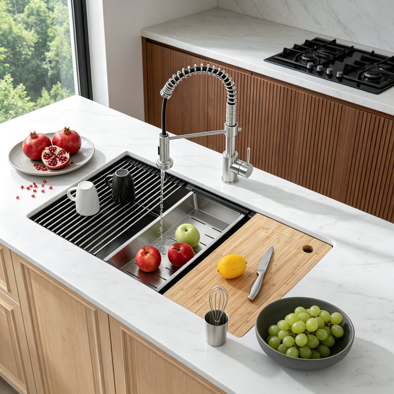 Évier de cuisine encastré en acier inoxydable avec station de travail encastrable avec accessoires, 30*19, Noir satiné