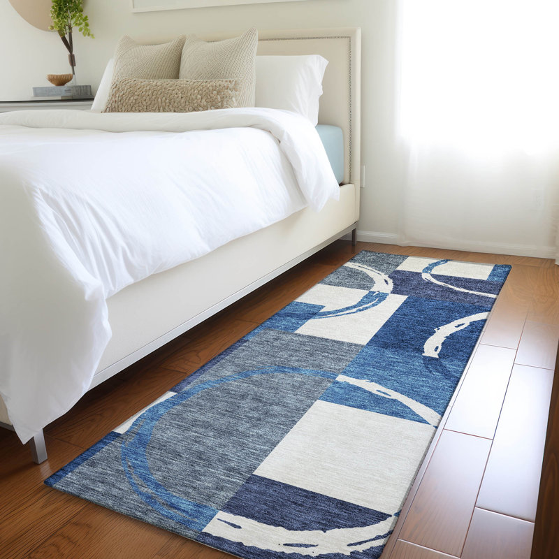 Premium Machine Washable Prisco Blue Rug, Runner 2'3" x 7'6"