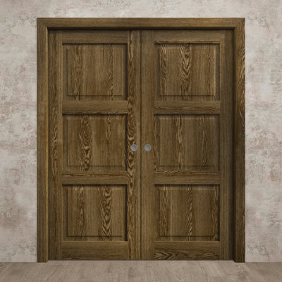 Portes coulissantes à galandage doubles de style français 56 x 80 pouces Ego 5010, kit de rails et quincaillerie en chêne marbré, bois massif, portes intérieures modernes pour chambre à coucher